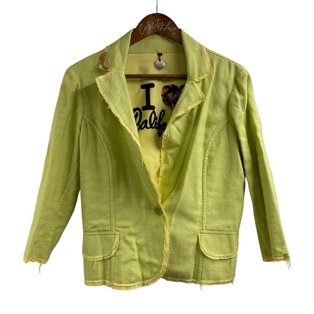 Nickel Lime Green Blazer Jacket 10 Single Button Metallic Weave